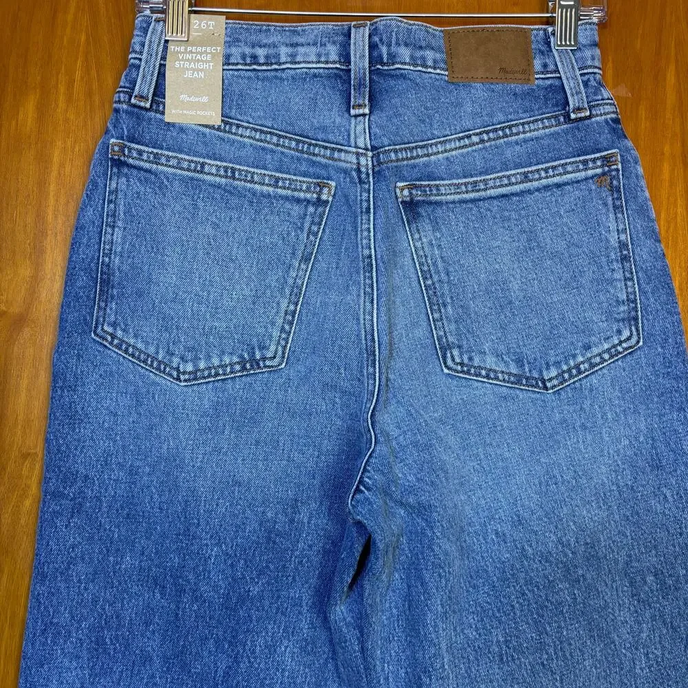 Madewell The Tall Perfect Vintage Straight Jean Sz 26T Kingsbury Wash Knee-Rip